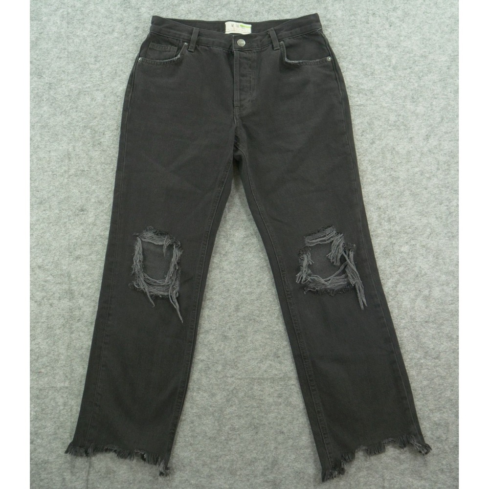 We The Free Jeans Womens 26 Black Maggie Distressed Straight Leg Mid Rise New